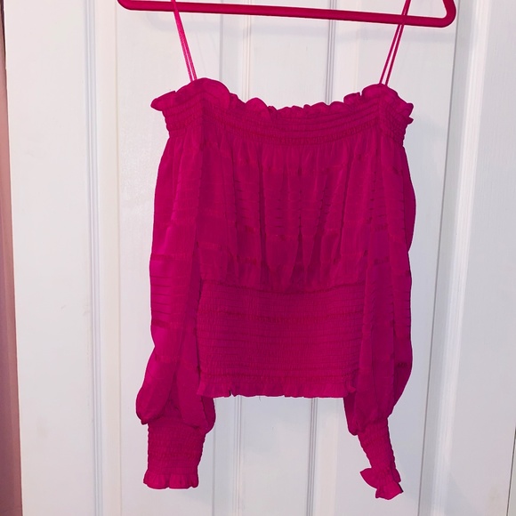 Fuchsia Pink Off The Shoulder Long sleeve Stretch Top Señorita Leyden Medium - Picture 2 of 5